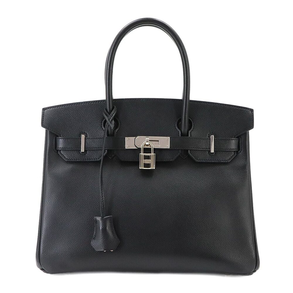 Hermes Birkin 30 Handbag, Epsom Leather, Black, □P Stamp, Silver Hardware.